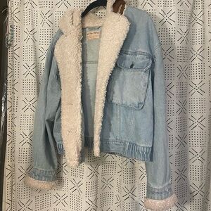 Free People denim and sherling jacket with suede hood. Size M.